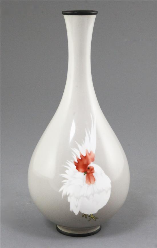 Namikawa Sosuke (1847-1919) - a musen and cloisonne enamel rooster or cockerel vase, Meiji period, height 25.5cm, two small bruises t